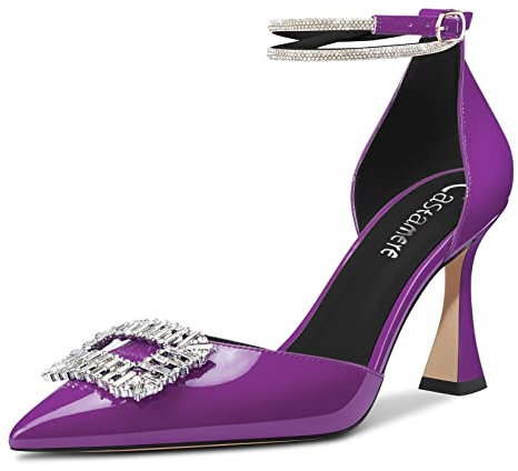 Castamere Donna Alto High Chunky Blocco Tacco Heel Cinturino alla Caviglia Diamante Cristallo a Punta Pumps 8.5 CM Heels Viola 44 EU