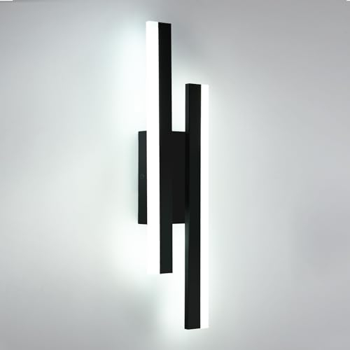 Toolight LED Wall Light Indoor, 16W 1800LM Long Wall Sconce Acrylic, 40CM Modern Black LED Lamp, Wall Lights for Bedroom Hallway Living Room Dining Room Staircase, Cool White 6500K