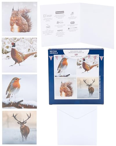 Brittiska hälsningar multipack med 12 julkort för honom/henne/vän – 4 fotografiska djurdesigner
