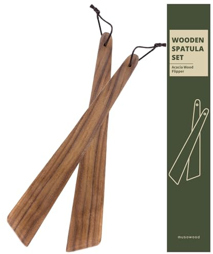 Muso Wood Espátula de madera de teca de 12 pulgadas para cocinar, aleta de madera pequeña, juego de espátulas antiadherentes, raspador de huevos, espátulas multiusos para voltear, servir, raspar y