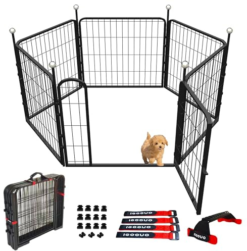 IGOOUO Corralito para perros para interiores y exteriores, corralito para cachorros de 24 pulgadas con correas de fácil transporte, 6 paneles para perros pequeños, corral de juegos para mascotas a