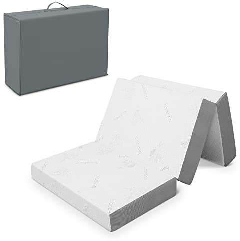 COSTWAY 10cm Thick Folding Mattress, Tri-fold Gel Memory Foam Mattress with Washable Cover, Portable Floor Foldable Mattress for Travel, Camping, Guest Bed, RV and Bedroom (Single-90x190cm)