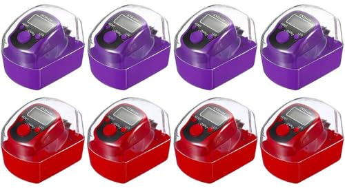 Hitopin 8 st elektronisk fingerräknare, LED elektronisk handhållen pekdisk, 5-siffriga räknare med låda, knäspår handhållen räknare, för golf sport fitness träning lager (lila, röd)