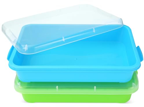 Lot de 2 Plateaux de Jeu Sensoriels Portables de 15 Pouces avec Couvercle pour Enfants - Bac à Sable avec Espace pour Eau,Sable,Perles(Vert,Bleu)