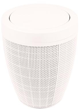 Addis Poubelle ronde en toile de jute synthétique avec couvercle basculant pour salle de bain, chambre à coucher, bureau à domicile, 5 litres, crème calicot