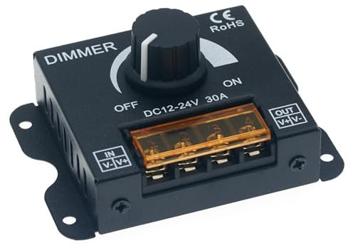 Dimmer Knob Switch LED Dimmer PWM DC 12V-24V 30A Lighting Dimming Controller Single Channel