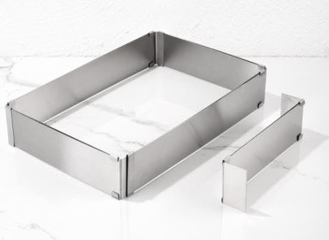 ZONJIE Teglia rettangolare regolabile, telaio da forno rettangolare, stampo per torta in acciaio inox, 27-51 cm x 18-33 cm, altezza 5 cm, teglia grande, alta regolabile