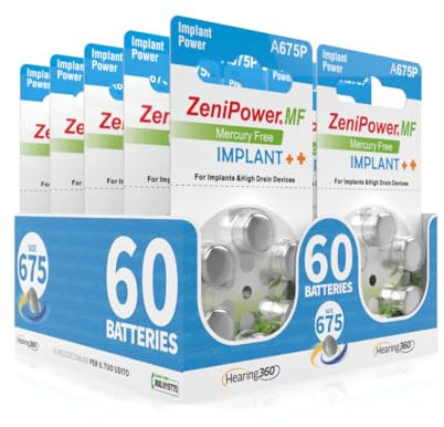 Hearing360 Pilas para implantes cocleares PR44 medida 675P, potencia constante y larga duración, pilas sin mercurio con tecnología zinc-aire (10 blísteres azules)