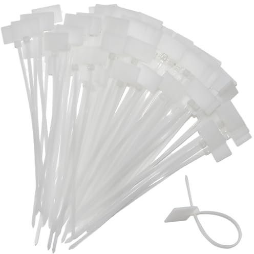 200 Stück Kabelbinder 150 x 3 mm mit Beschriftungsfeld 25 x 15 mm Weiß Kabelbeschriftung für Kabelmarkierung, Schlauchmarkierung (150 x 3 MM)