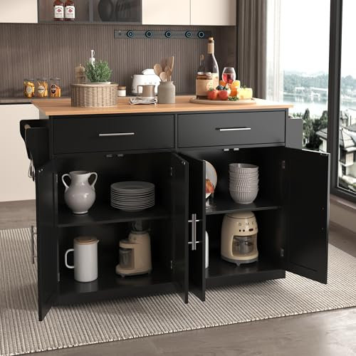 YuQozii Carro de servir con mesa plegable, 120 x 46 (70) x 91 cm, con ruedas y patas de madera intercambiables, ideal para cocina y comedor (negro)