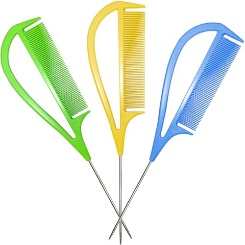 3Pcs Tail Comb, Professional Highlight Combs with Handle Long Rat Tail Combs Heat-Resistant Wide Tooth Brush for Home, Salons, Barbershops