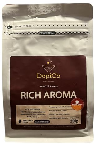 DopiCo Rich Aroma – Café en grano 250g | Tueste medio | Mezcla Arábica y Robusta | Origen Vietnam