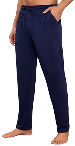 Litherday Pantalon de Pyjama Homme Bas de Pyjama Vêtement de Nuit avec Poches à Cordon Doux Léger Confortable Longue