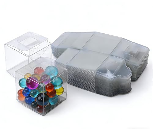 CXWFLM 50 stycken transparenta presentaskar 5 x 5 cm – genomskinliga minilådor för gästgåvor, godis, bröllop, födelsedag, fest – plastförpackning för små presenter och gör-det-själv