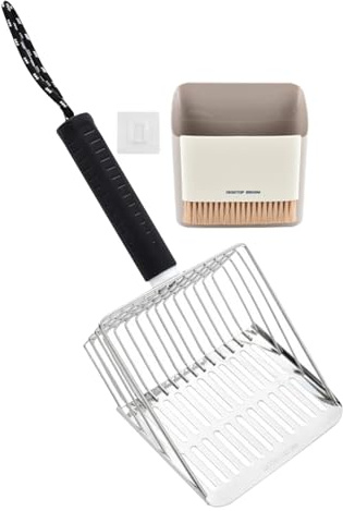 Set Paletta con Supporto - Paletta per Escrementi di Gatto con Contenitore | Kit Setaccio Feci in Acciaio Inossidabile per Animali, Attrezzo Rapido per Pulizia per Piccoli Animali