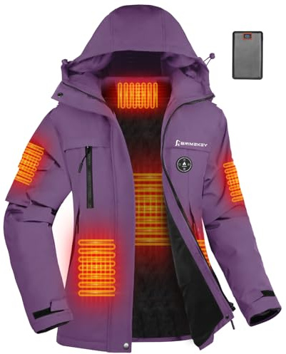 Giubbotto Riscaldato Donna in Fleece con Cappuccio, Impermeabile e Antivento, 6 Zone di Riscaldamento, Batteria 20000mAh, 3 Livelli Temperatura, Giacca Riscaldata per Sci, Snowboard, Campeggio(Viola)