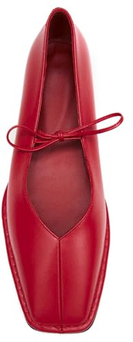 SUIARA Lace up Red Ballet Flats Women Square Toe Mary Janes Low Heel Slip On Leather Comfortable Ballerina Flat Shoes