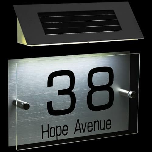 MALUGOGO Plaque de Porte Solaire Extérieure LED 18 Lumières Bicolores Lampe Solaire pour Numéro de Maison Éclairage Mural Étanche pour Panneau d'Adresse Éclairage Nocturne Autonome