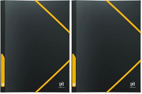 OXFORD Pochette Plastique 3 Rabats For Students A4 avec Elastique Dos 30mm Couverture Polypro Bicolore Noir/Jaune (Lot de 2)