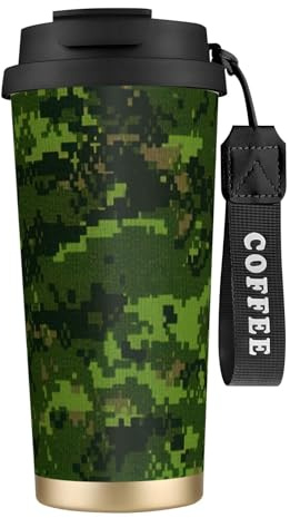 YBGHDAA Green Army Digital Camouflage 316 Kaffeebecher Reise aus Edelstahl, Leakcoffee Tumbler, gefüttert isoliert, Thermobecher