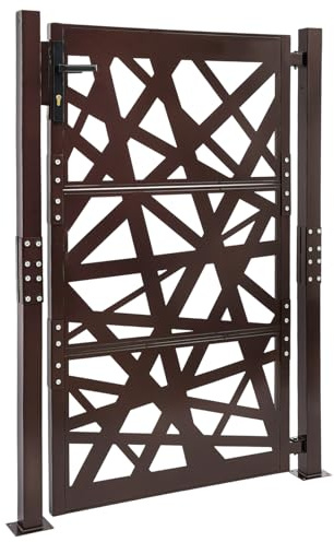 MIUKYUI Moderno cancello da giardino in metallo, 105 x 150 cm, con serratura di sicurezza, apertura a 180°, per terrazza, giardino, giardino, giardino, colore marrone, nero, bianco, per cortile e come