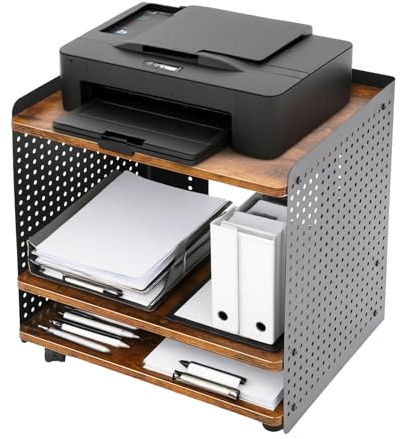 Caskunbsy Support d’Imprimante à 3 Niveaux avec roulettes, Table d'Imprimante 50x39x50 cm Meuble de Rangement Bureau Charge 40kg, Chariot Mobile pour Imprimante, Scanner et Papier