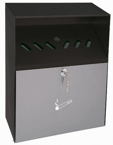 Wedo 17038112 - Cenicero de pared para exterior tipo buzón (6,8 L, tapa con llave, acero inoxidable recubierto en polvo), color negro y gris
