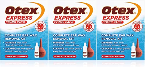 Otex Express Combi Pack, Clinically Proven Ear Wax Removal Kit with Drops and Bulb Syringe for Excessive, Hardened Ear Wax, 10ml (Pack of 3)