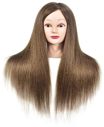 Testa di manichino con capelli umani al 100%, professionale, da parrucchiere, testina per fare pratica con le acconciature, con morsa da tavolo