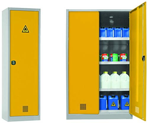 ASECOS Chemikalienschrank, RAL 7035/RAL 1004, 4 WB (St.bl.) zur sicheren und vorschriftmäßigen Lagerung von verschiedenen Gefahrstoffen in einem Schrank