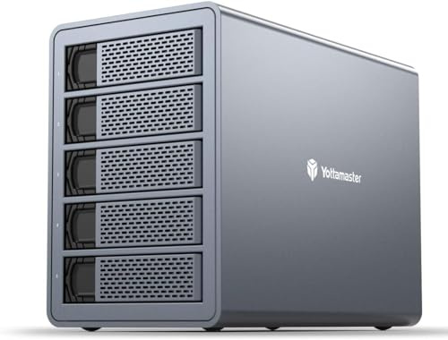 Yottamaster 5 Bay Festplattengehäuse Daisy-Chain, Externes Typ-C 10Gbps HDD Gehäuse, Unterstützung von 5 x 18 TB, USB C Daisy Chaining 2 andere USB-Geräte für eine Kapazität von bis zu 270 TB [FS5C3]