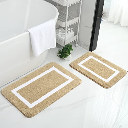 Homaxy Badezimmerteppich Set rutschfest Badematten Weiche Mikrofaser Flauschige Badteppich Badvorleger Set 2 teilig – 40 x 60 cm+ 50 x 76 cm, Beige