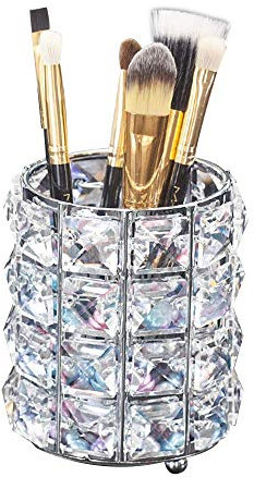 Crystal Makeup Brush Holder Organizer, Cosmetics Pencil Cup Holder Container Organizer for Desktop Decoration (Silver)