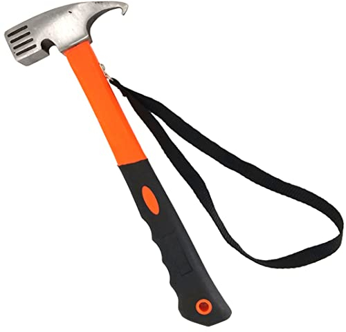 Camping Hammer Tent Peg Puller, Outdoor Multifunction High Carbon Steel Hook Angle Design Tent Pegs Stake Nail Puller Remover Hammer with Tent Peg Remover for Outdoor Camping Picnic (Orange)