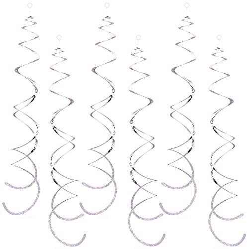 30 Pieces Silver Swirl Hanging Decorations, Shimmer Plastic Streamer Foil Swirls for Ceiling, Photo Booth Props Party Supplies for Birthday Wedding Baby Shower Engagement Disco Holiday Decorations