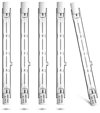 Luxvista Halogen R7s Linear Bulbs 118mm 230W Dimmable, J118 Halogen Bulbs LED Replaces Bulb 118mm Security Flood Halogen Light Bulbs R7s J Type Linear Halogen Bulbs Warm White 2800K, 5-Pack