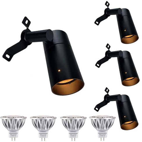 Arrownine Landscape Lighting Tree Down Lights,Low Voltage Outdoor Wall Tree Mounted Lights Landscape Moonlighting Replaceable MR16 LED Bulb Warm White Black Finish 4-Pack with Bulb