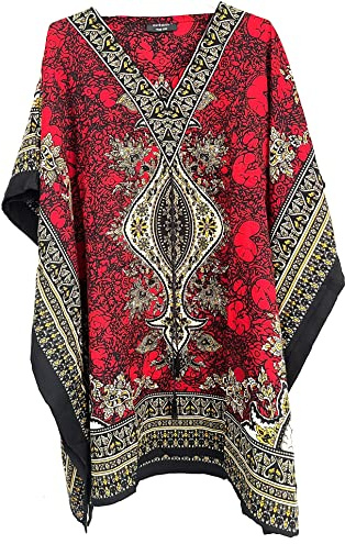 Kaftan Vestito estivo da donna,manica corta,taglia unica, fatto in India, rosso, Talla única Grande