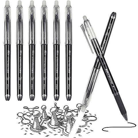 Surcotto Lot de 6 stylos effaçables à friction avec gomme, pour enfants et adultes, fournitures scolaires, effaçables facilement, papier sans danger