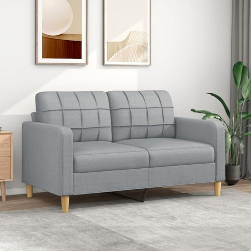 Festnight Sofá de 2 Plazas con Respaldo y Cojines Acolchados Patas de Madera Sofá de Salon de Tela Sintético para Dormitorio Oficina 140 cm Gris Claro
