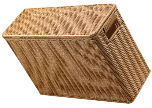 DEARMAMY Slim Woven Storage Basket Woven Seagrass Basket Natural Wicker Magazine Rack Rectangular Newspaper Holder Rattan Toys Organizer Decorative Storage Bin for Home Office Decor