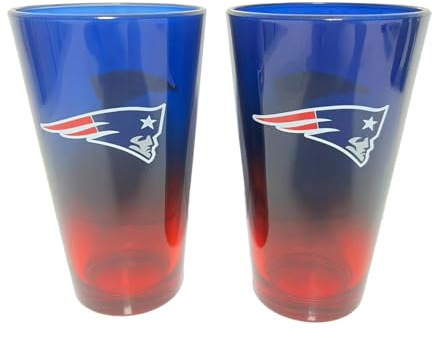 New England Patriots NFL Pint Glasses Glass Set of 2 475 ml