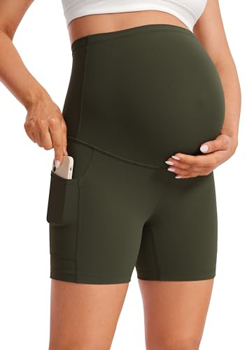 CRZ YOGA Maternité Shorts Cycliste Poches 13/20cm | Butterluxe, Extrêmement Doux, Compression Douce, Yoga, Taille Super Haute, Coupe en U du ventre, Grossesse Postpartum