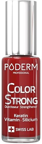 PODERM Vernis Durcisseur Ongles – Biotine, Silicium, Kératine | Répare & Fortifie les Ongles Abîmés, Fragilisés, Cassants par Vernis Semi-permanent & Vieillissement | Swiss Made - Rouge Allure