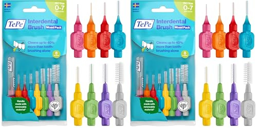 Cepillo interdental TePe, Original, envase mixto, 0,4-1,3 mm/ISO 0-7, 8 ud., eliminación de placa, hilo dental para espacios de estrechos a anchos (Paquete de 2)