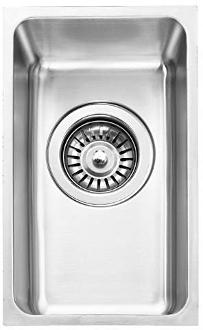 Mini-Waschbecken aus Edelstahl 304, kleines Einzeltank-Camping-Autowaschbecken, rechteckiges Eckwaschbecken für die Küche, Bar, mit Sieb und Abtropffläche, Abfallrohre (Größe: 32 x 19 x 13,5