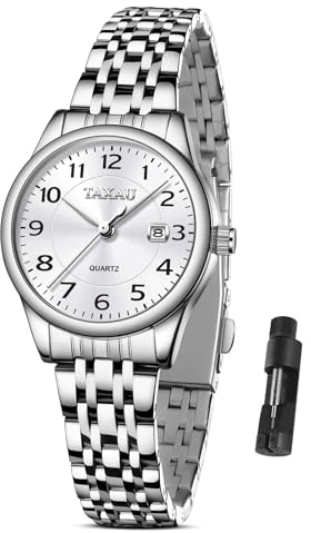 Taxau Armbanduhr Damen Einfach Klein Zifferblatt - Damenuhr mit Datum Wasserdicht - Klassisch Uhr Damen Quarzuhr Gold Silber Edelstahlband