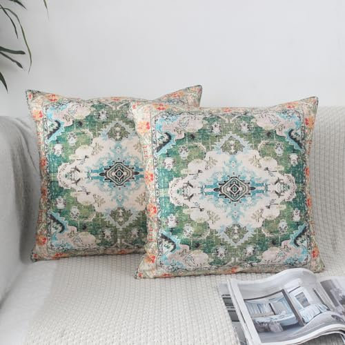 OYIMUA Kissenbezug Boho 40x40 2er Set Kissenbezüge Grün Weich Samtkissen Deko Couchkissen Kissenhülle Quadratisch Sofakissen Vintage Abstrakte Kissen Aesthetic Deko Wohnzimmer Modern Dekokissen