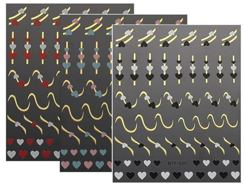 EIHI 6 Piezas Flor Línea Corazón Pegatinas Para Uñas Hojas Autoadesiva Nail Art Stickers Decoración