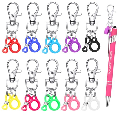 Candcamp Lot de 10 porte-stylos pour enseignants, 10 couleurs avec anneaux en caoutchouc de silicone anti-perte et fermoir mousqueton, porte-stylo pour cordon, badge, bobine, stylo convertisseur
